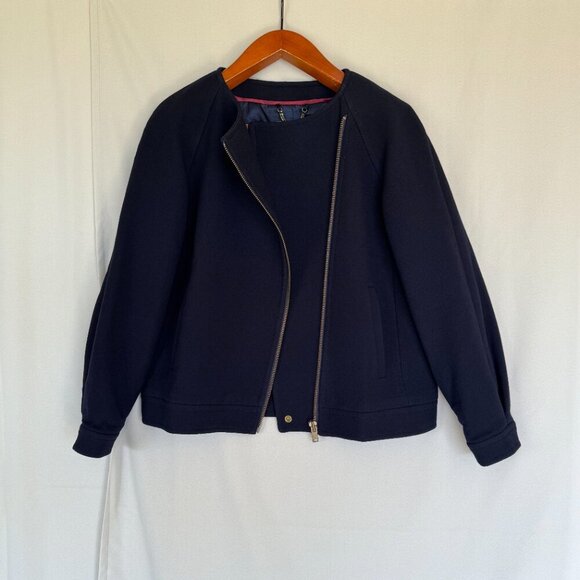 J. Crew Navy Blue Wool Blend Double Cloth Zip Front Wool Blend Jacket Size 14 - Picture 3 of 16